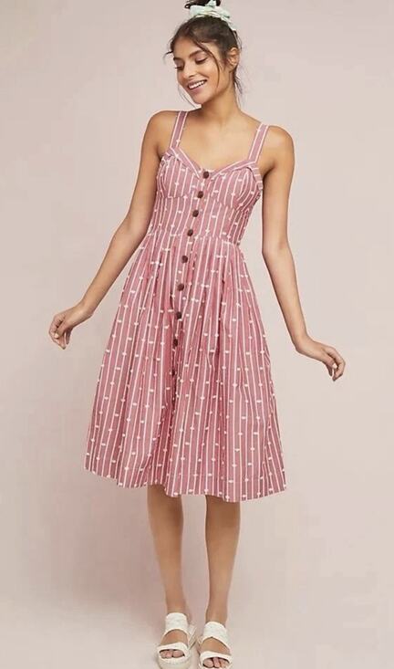Maeve Dresses & Skirts - Maeve Anthropologie Hudson Dress Red White Striped Clip Dot Midi Size 6